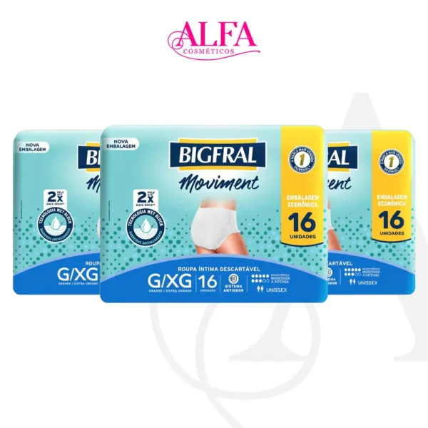 kit com 3 Roupa Íntima Descartável Unissex Bigfral Moviment Gxg 16 Un (3 unidades)