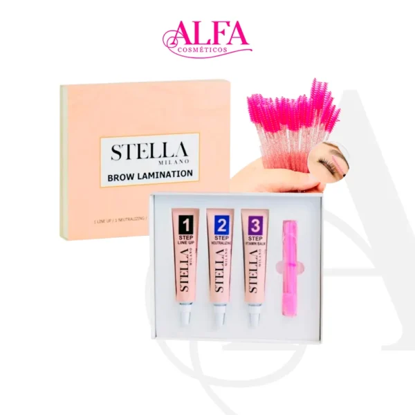 Kit Brown Lamination Lash Lifiting Stella Milano + 50 Escovinhas