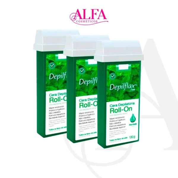 kit com 3un Ceras Depilatoria Rolon Hortelã Depilflax 100gr