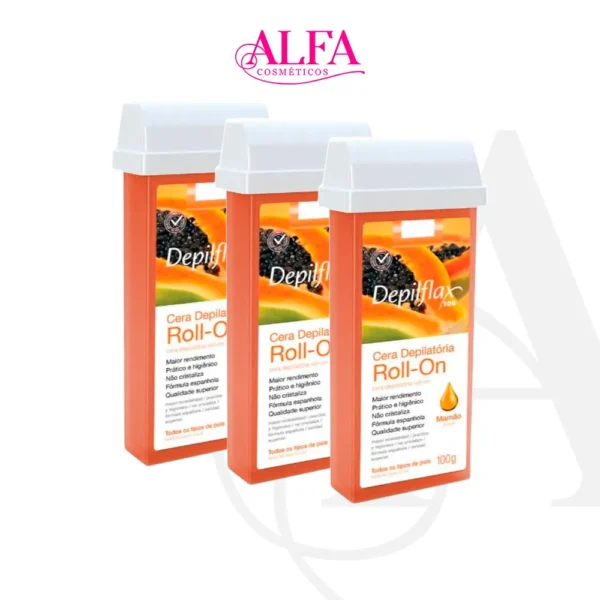 kit com 3un Ceras Depilatoria Rolon Mamão Depilflax 100gr