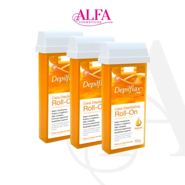 kit com 3un Ceras Depilatoria Rolon Natural Depilflax 100gr
