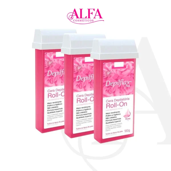 kit com 3un Ceras Depilatoria Rolon Rosa Depilflax 100gr
