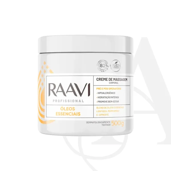 Creme Massagem Óleos Essenciais Pré e Pós Operatório Raavi 500g